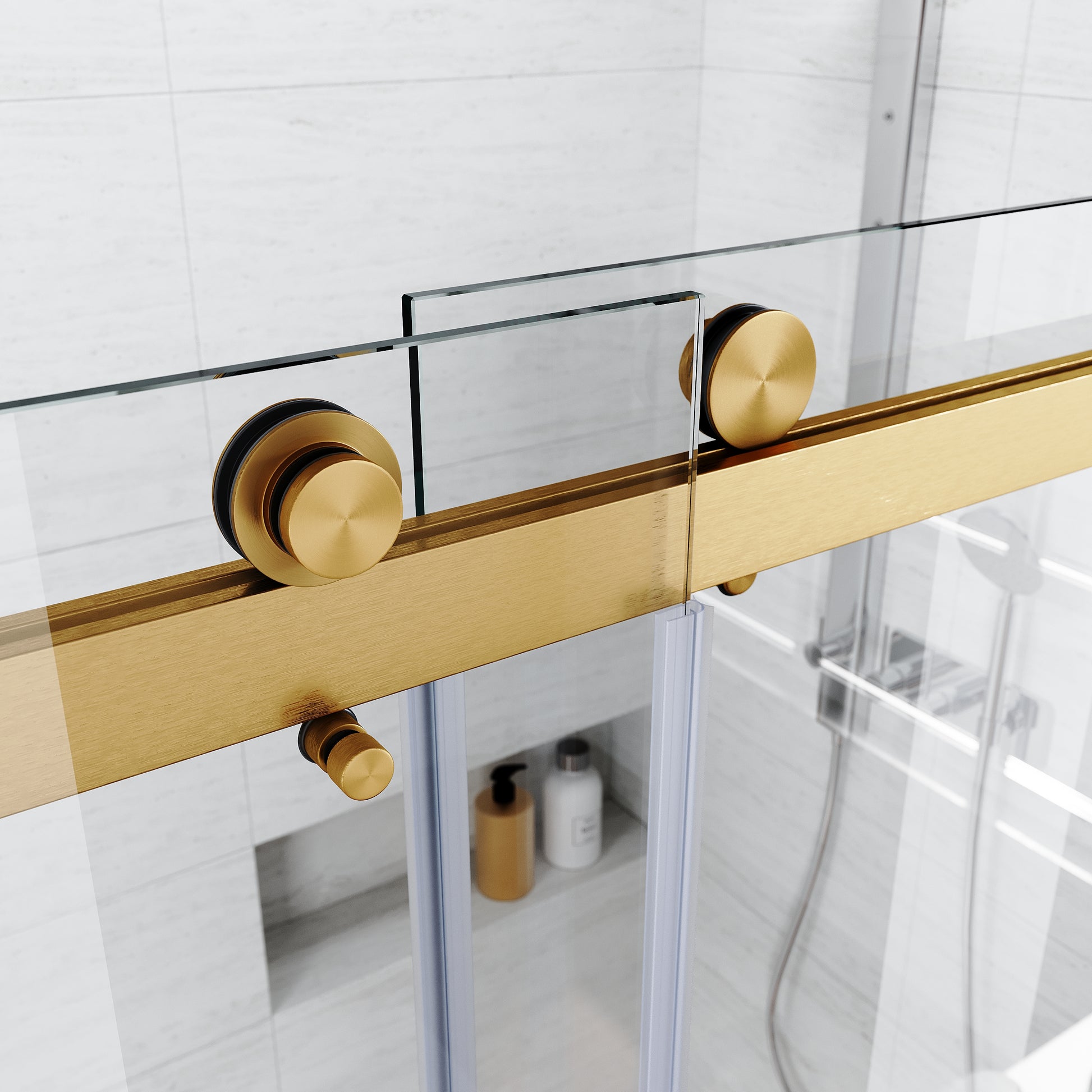 Frameless Sliding Bathtub Door 56 60 In.W X 62 In.H,Bypass Tub Glass Sliding Shower Doors,3 8" 10Mm Thick Clear Tempered Glass,Heavy Duty Stainless Steel Hardwares,2Pcs Rectangle Handles,Brushed Gold Brushed Gold Stainless Steel