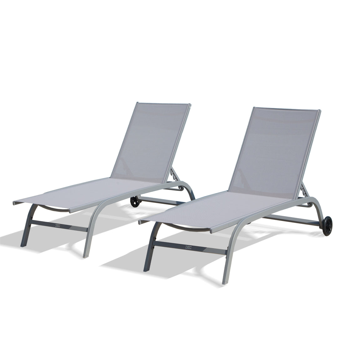 Chaise Lounge Outdoor Set Of 2, Lounge Chairs For Outside With Wheels, Outdoor Lounge Chairs With 5 Adjustable Position, Pool Lounge Chairs For Patio, Beach, Yard, Deck, Poolside Grey,2 Lounge Chairs Grey Aluminium