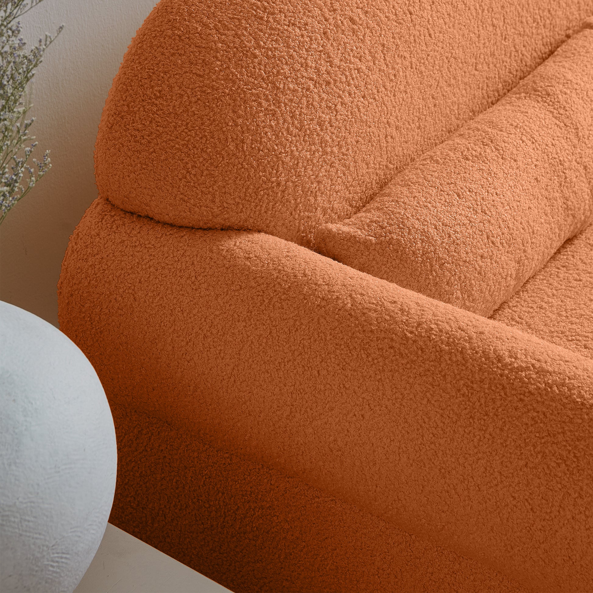 Modern Boucle Seat For Living Room Orange Foam 2 Seat