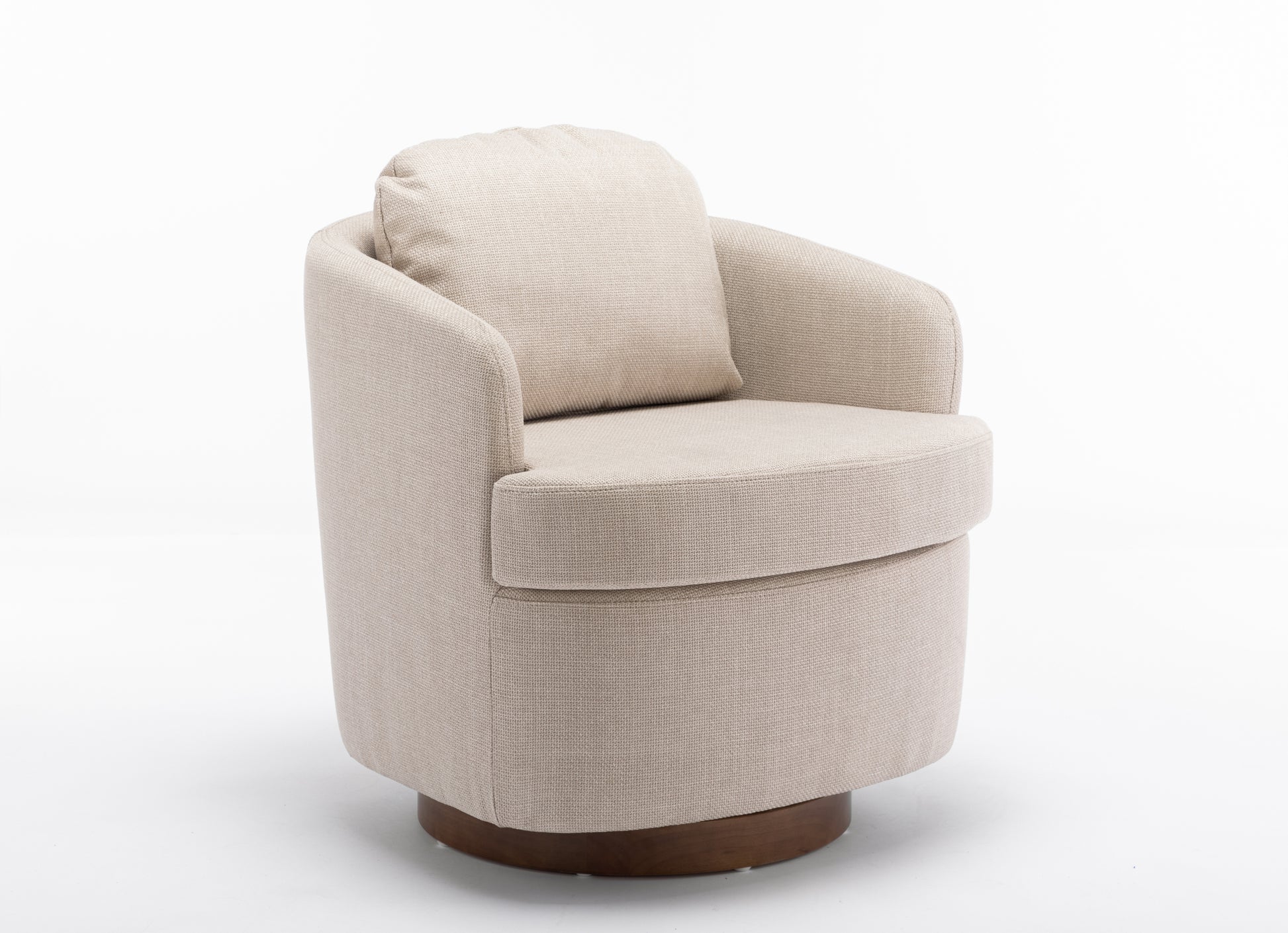 035 Linen Fabric Swivel Accent Chair With Soild Wood Round Brown Base Leg,Beige Beige Brown Primary Living Space Modern Eucalyptus Foam Linen