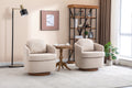 035 Linen Fabric Swivel Accent Chair With Soild Wood Round Brown Base Leg,Beige Beige Brown Primary Living Space Modern Eucalyptus Foam Linen