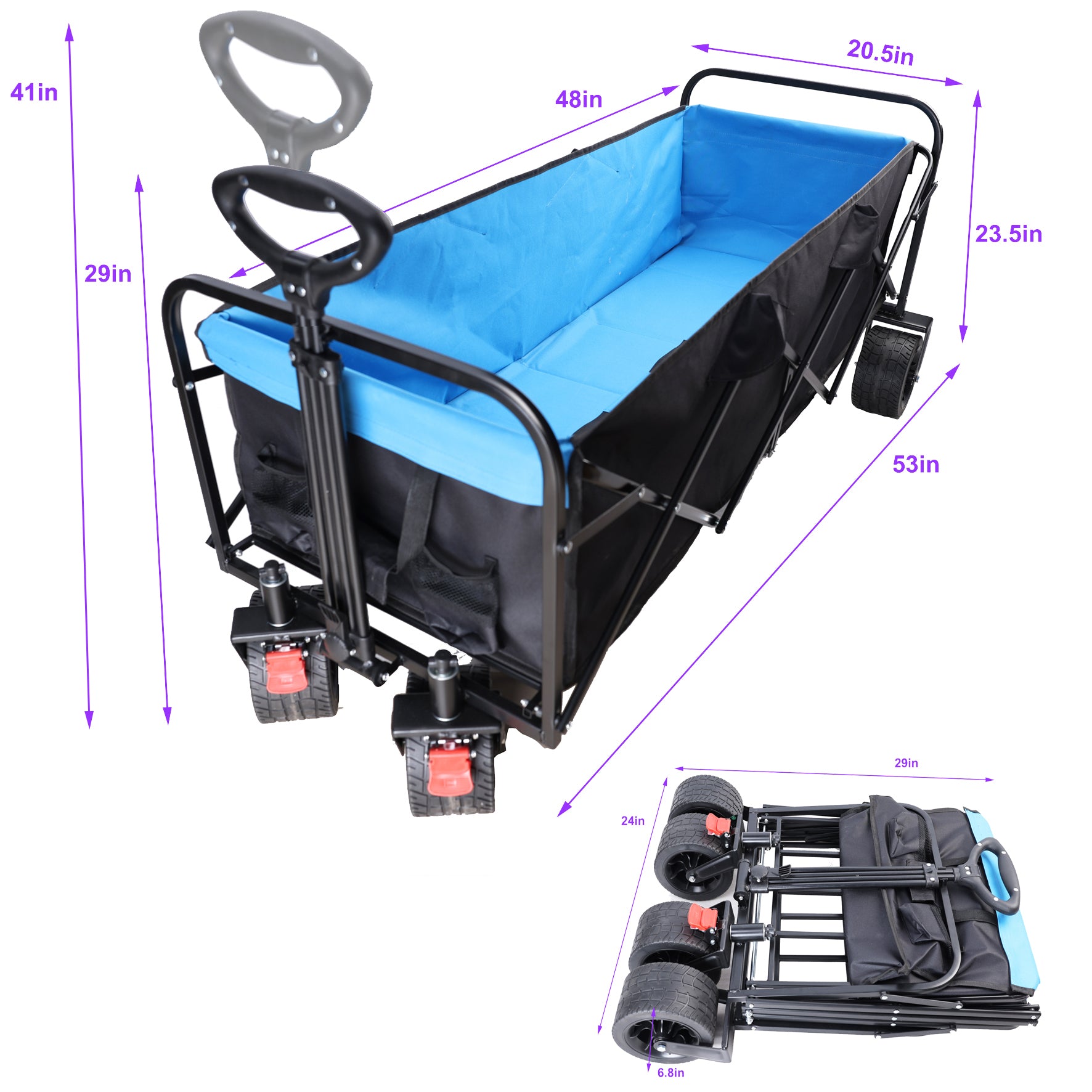 Big Large Capacity Folding Cart Extra Long Extender Wagon Cart Folding Wagon Garden Shopping Beach Cart Black Blue Black Garden & Outdoor Steel