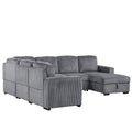 U Shaped Corduroy Combination Corner Sofa With Storage Lounge Chair, 6 Seater Oversized Sofa, With Usb Interfaces,Suitable For Living Room, Office, And Spacious Space Gray Polyester 6 Seat