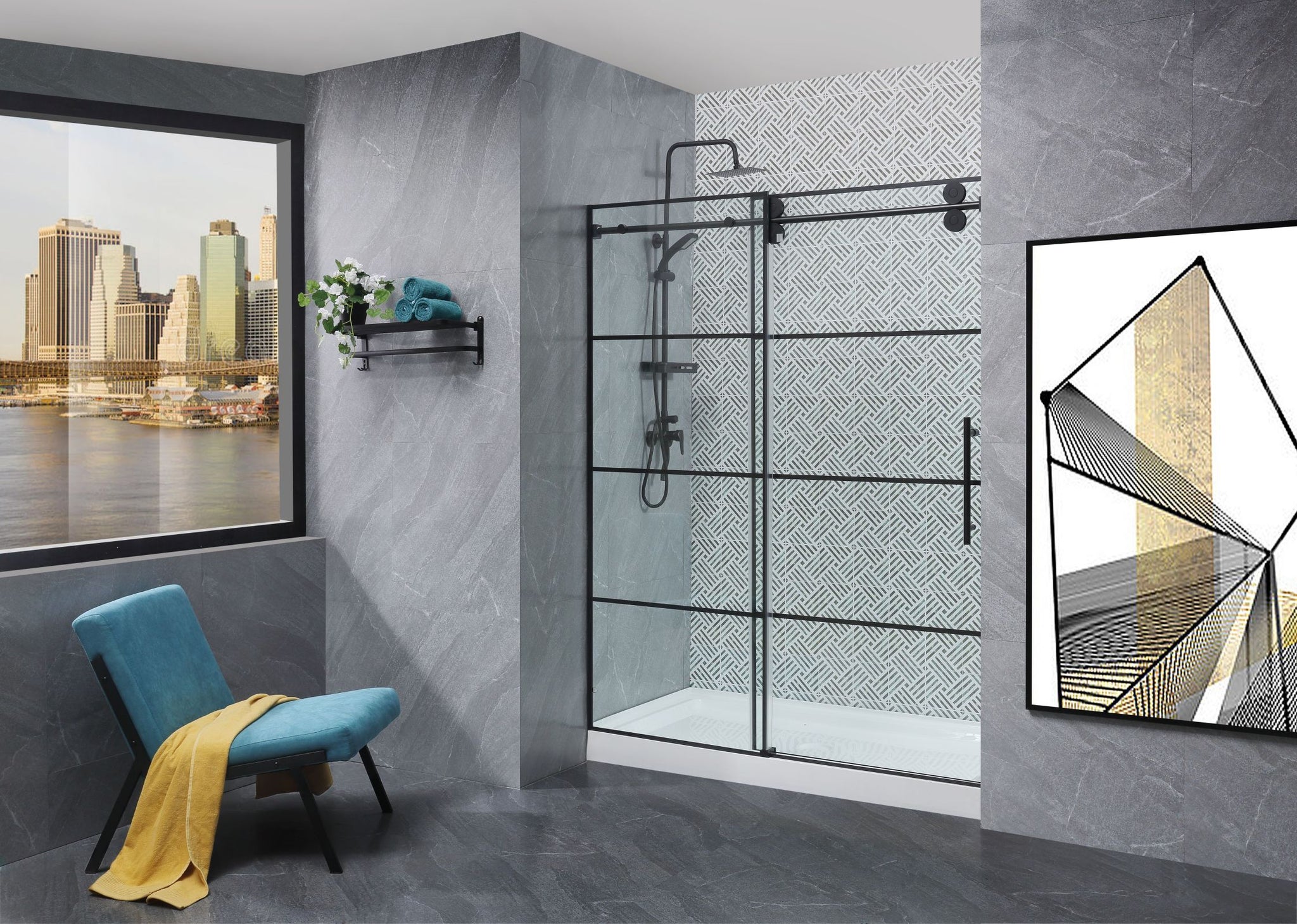 Frameless Glass Shower Door Adjustable 56 60 in.W