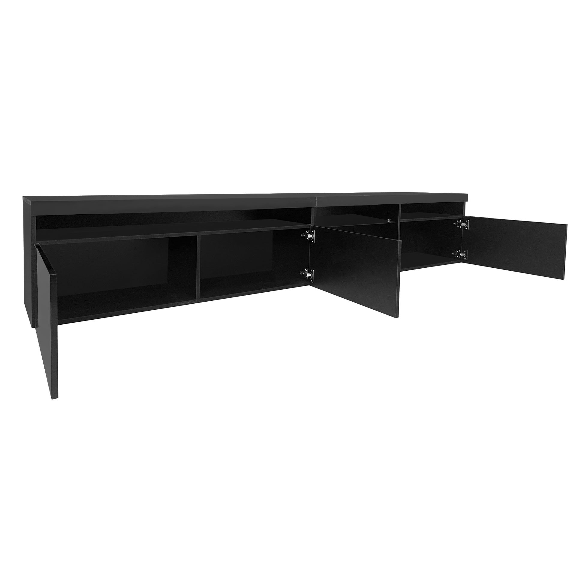 Unique Design Tv Stand With 2 Glass Shelves, Large Storage Space Media Console For Tvs Up To 105", Versatile Tv Cabinet With Led Color Changing Lights For Living Room, Black Black Primary Living