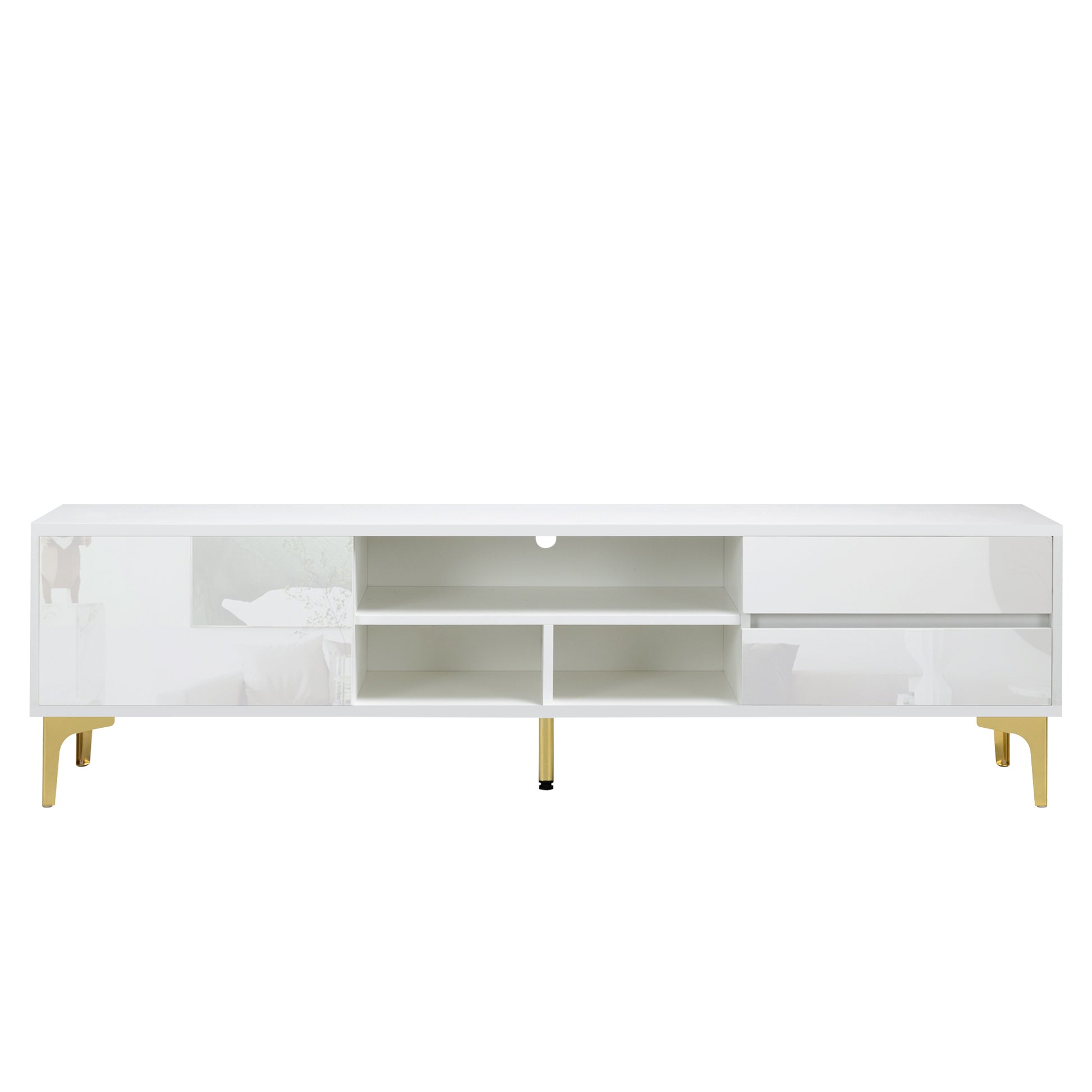 Tv Stand,Tv Cabinet,Entertainment Center,Tv Console,Media Console,With Led Remote Control Lights,Uv Bloom Drawer Panel,Gold Metal Table Legs, Can Be Placed In The Living Room, Bedroom, Color: White White White Primary Living Space 60 69 Inches 60 69