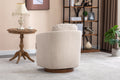 035 Linen Fabric Swivel Accent Chair With Soild Wood Round Brown Base Leg,Beige Beige Brown Primary Living Space Modern Eucalyptus Foam Linen