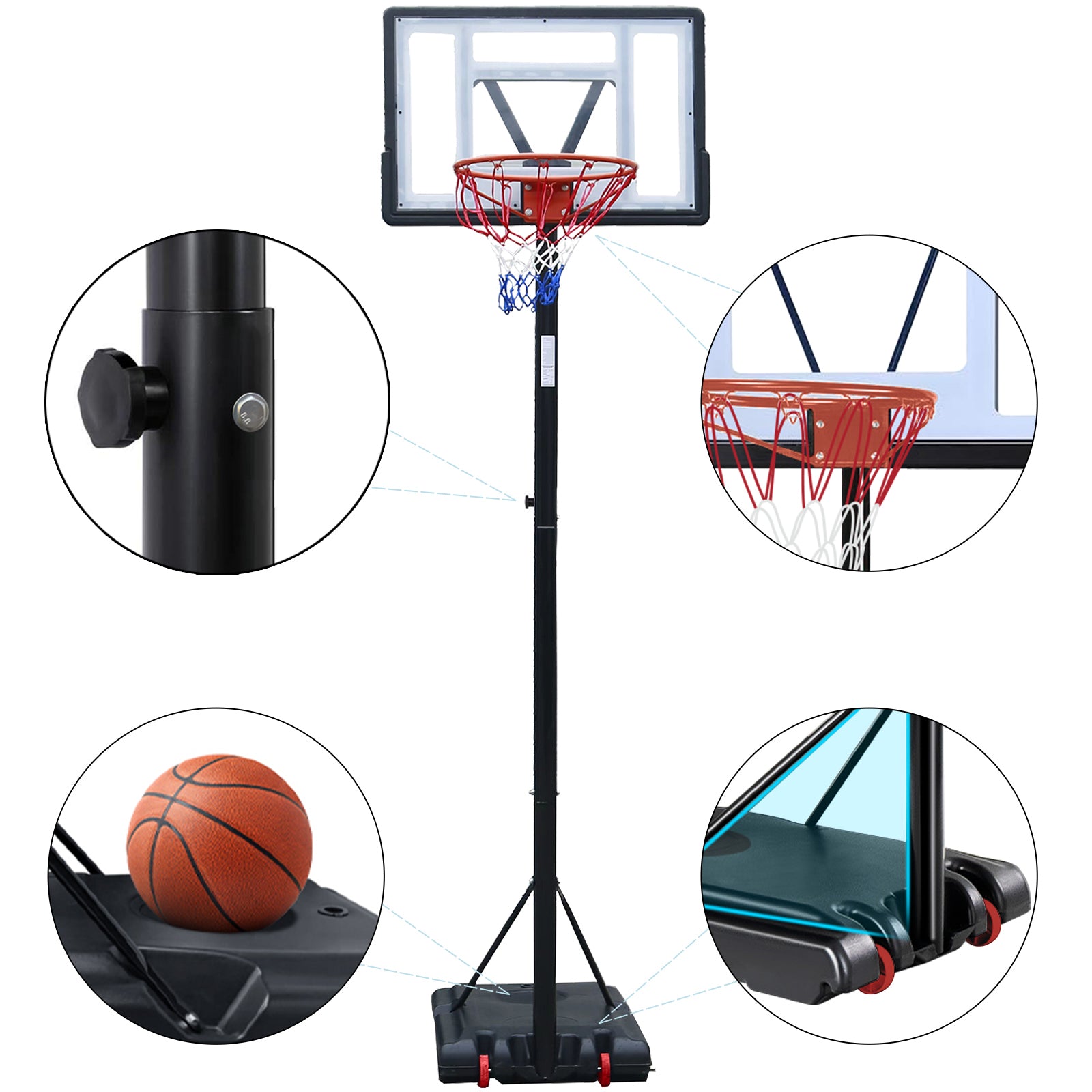 Basketball Hoop Outdoor, 5.2 Ft To 6.8Ft Adjustable Basketball Goal With 32" Backboard & 16" Basket, All Weather Portable Basketball Stand Wheels, For Kids Youth Adult, Indoor Gym, Driveway Balls Sports Black Garden & Outdoor Metal