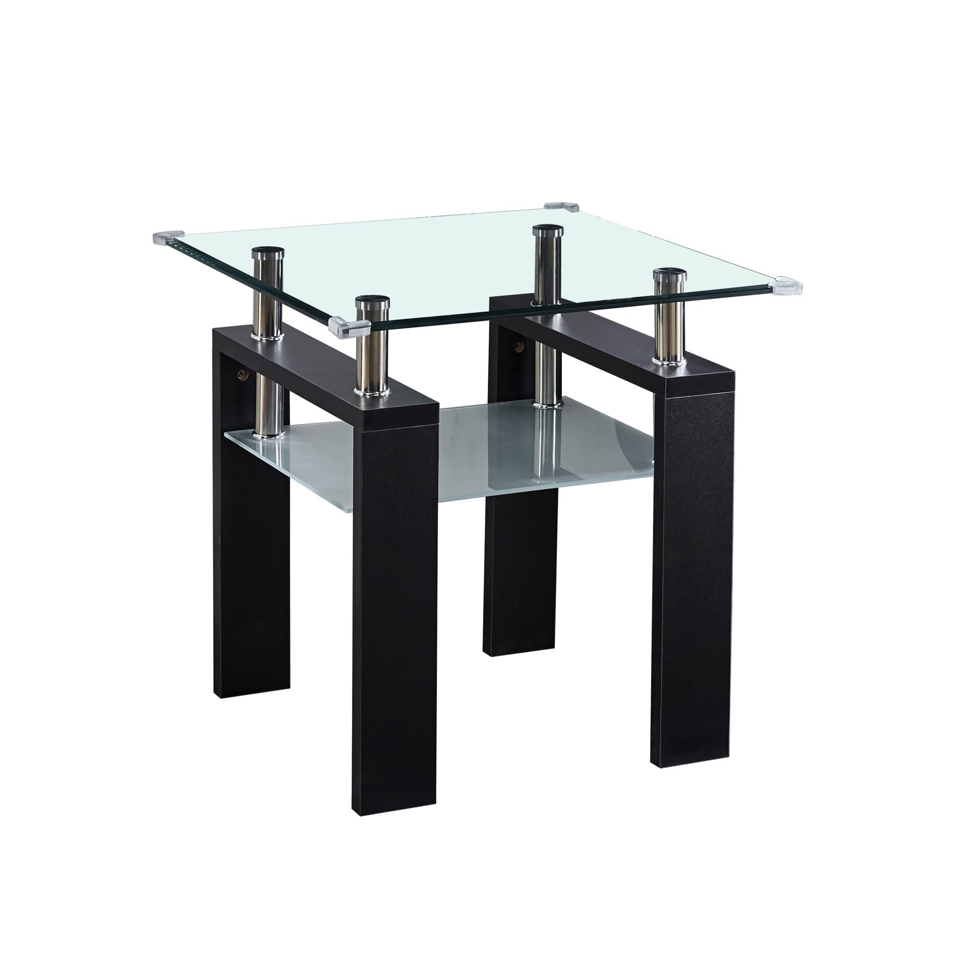 Clear Glass Top Side Table, 24"X24"X24" End Table, Modern Design For Home Black Mdf