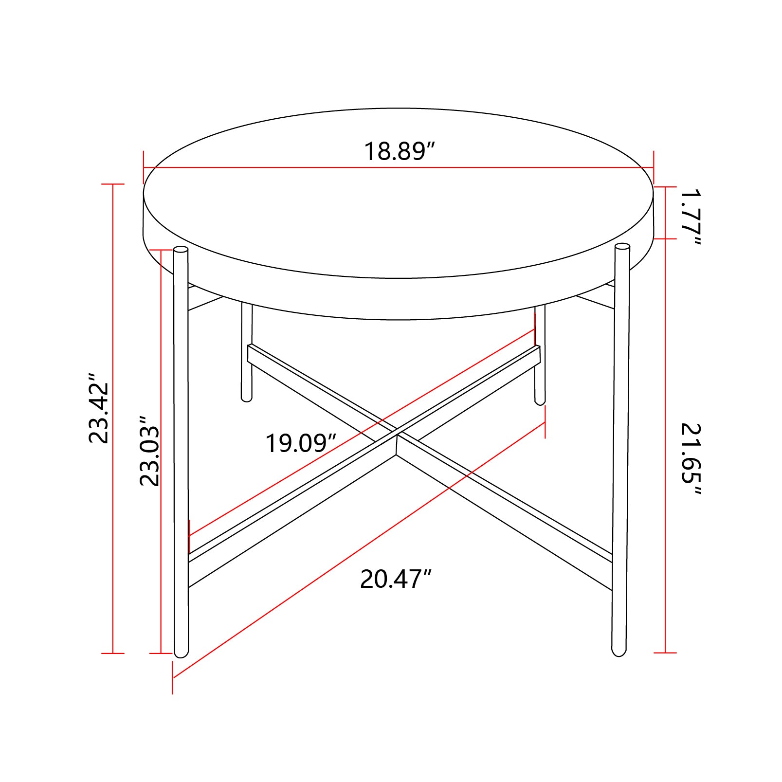 Modern Thread Design Round Coffee Tablemdf Table Top With Cross Legs Metal Base Set Of 2 Pcs Natural Mdf Steel