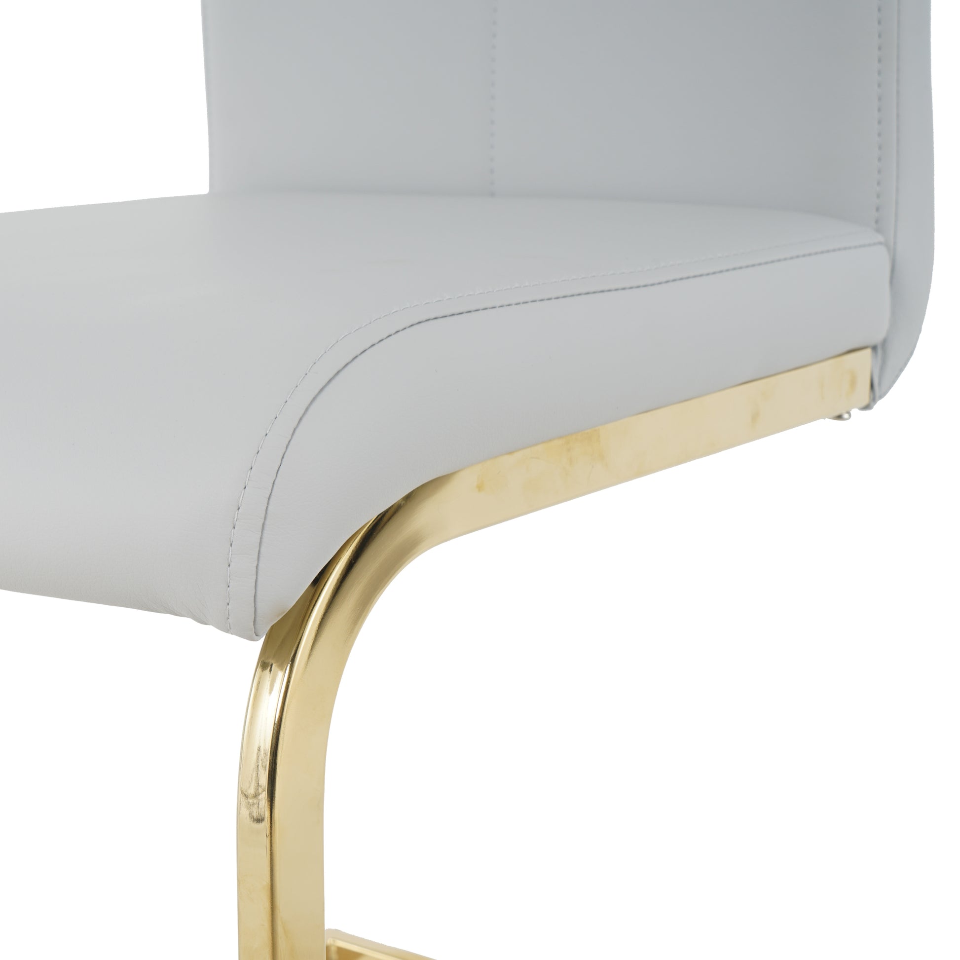 Modern Dining Chairs With Faux Leather Padded Seat Dining Living Room Chairs Upholstered Chair With Gold Metal Legs Design For Kitchen, Living, Bedroom, Dining Room Side Chairs Set Of 4 Grey Gold Metal