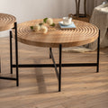 Modern Thread Design Round Coffee Tablemdf Table Top With Cross Legs Metal Base Set Of 2 Pcs Natural Mdf Steel