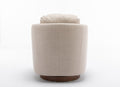 035 Linen Fabric Swivel Accent Chair With Soild Wood Round Brown Base Leg,Beige Beige Brown Primary Living Space Modern Eucalyptus Foam Linen