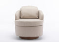 035 Linen Fabric Swivel Accent Chair With Soild Wood Round Brown Base Leg,Beige Beige Brown Primary Living Space Modern Eucalyptus Foam Linen