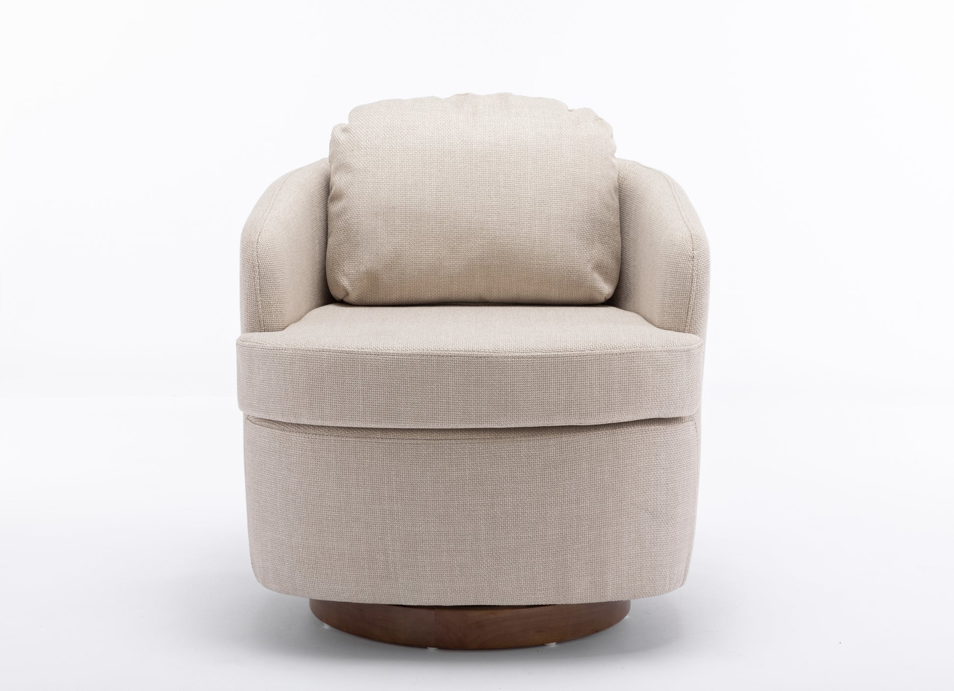 035 Linen Fabric Swivel Accent Chair With Soild Wood Round Brown Base Leg,Beige Beige Brown Primary Living Space Modern Eucalyptus Foam Linen