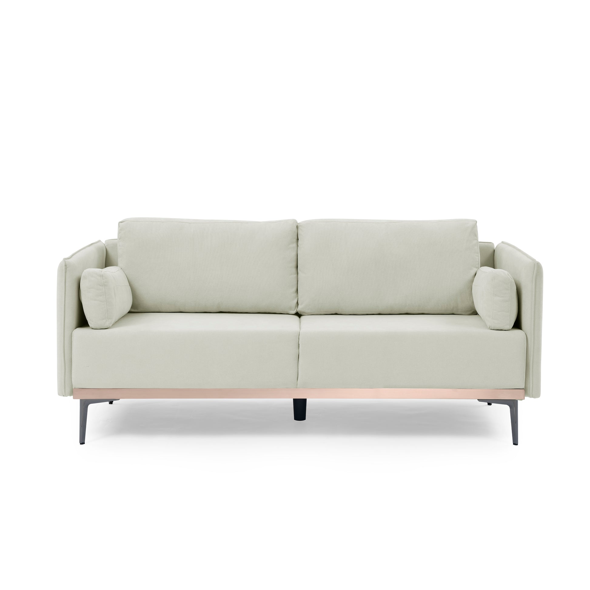 Modern Sofa 3 Seat Couch With Stainless Steel Trim And Metal Legs For Living Room, Linen Beige Beige Foam