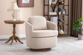 035 Linen Fabric Swivel Accent Chair With Soild Wood Round Brown Base Leg,Beige Beige Brown Primary Living Space Modern Eucalyptus Foam Linen