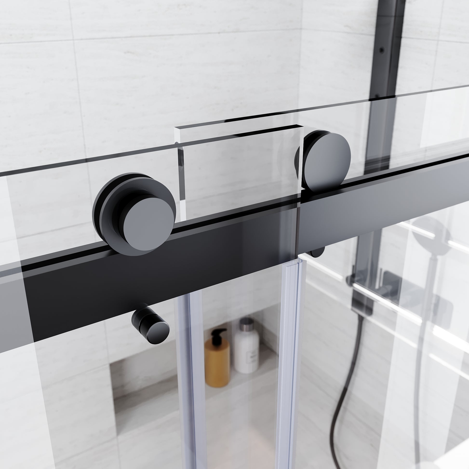 Frameless Sliding Shower Glass Door 56 60 In.W X 76 In. H,3 8" 10Mm Thick Clear Tempered Glass,Heavy Duty Stainless Steel Hardwares,Matte Black,Bypass Shower Enclosure Matt Black Stainless Steel