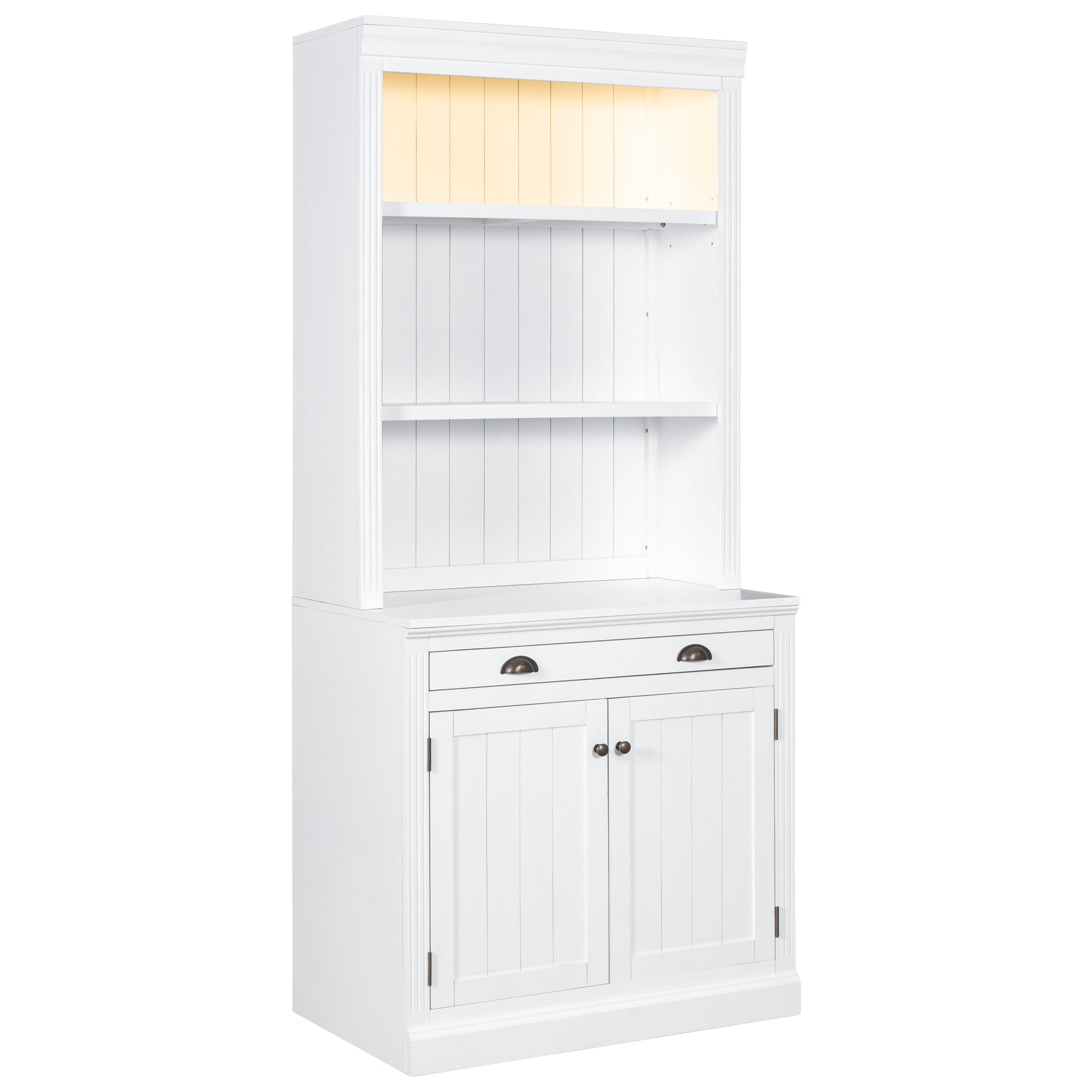 83.4"Tall Bookshelf &Writting Desk Suite,Modern Bookcase Suite With Led Lighting, Drawers,Doors,Study Desk And Open Shelves,2 Piece Set For Living Room,Home Office,Study Room,White White Solid Wood Mdf