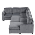 U Shaped Corduroy Combination Corner Sofa With Storage Lounge Chair, 6 Seater Oversized Sofa, With Usb Interfaces,Suitable For Living Room, Office, And Spacious Space Gray Polyester 6 Seat