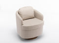 035 Linen Fabric Swivel Accent Chair With Soild Wood Round Brown Base Leg,Beige Beige Brown Primary Living Space Modern Eucalyptus Foam Linen