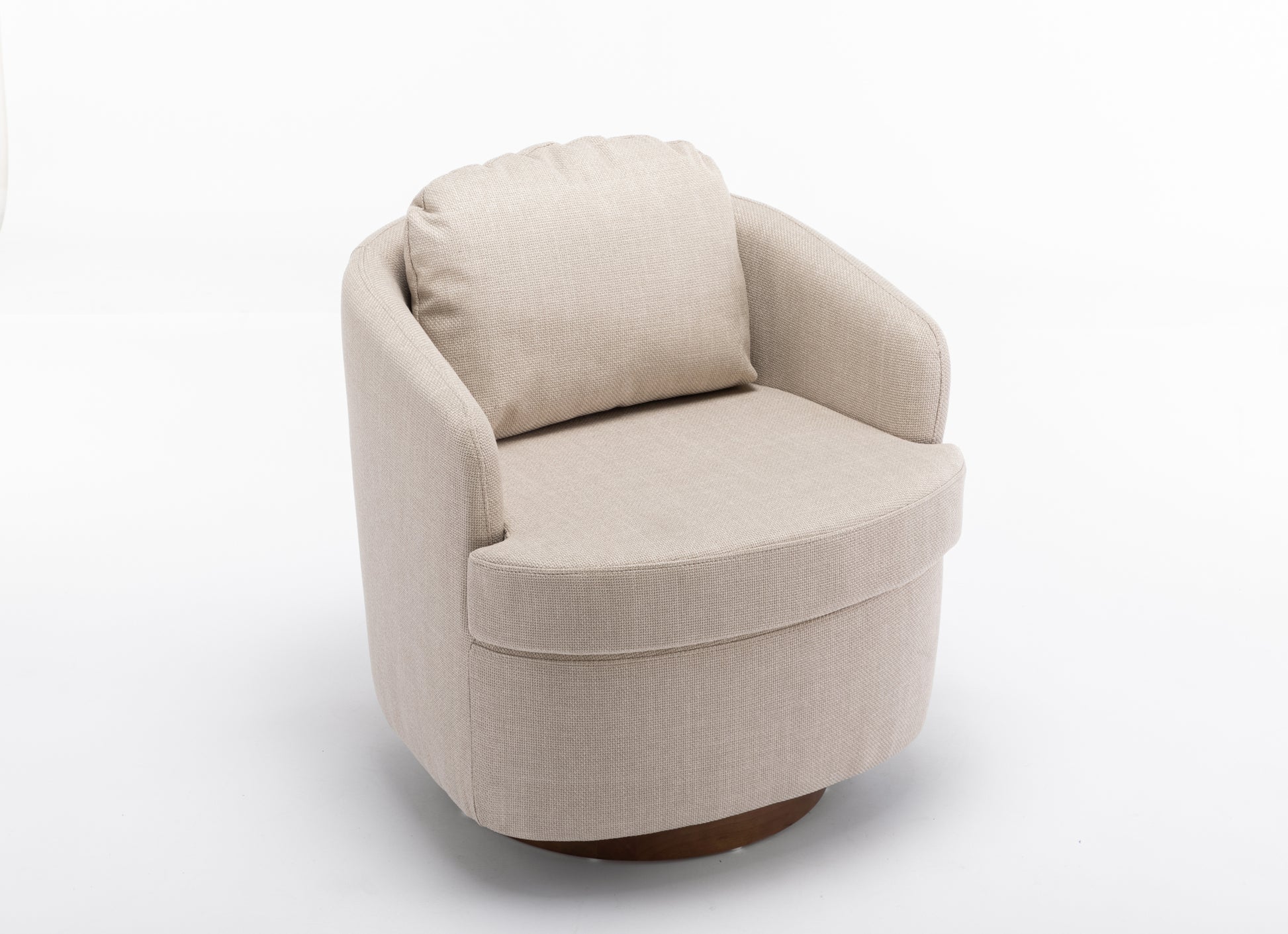 035 Linen Fabric Swivel Accent Chair With Soild Wood Round Brown Base Leg,Beige Beige Brown Primary Living Space Modern Eucalyptus Foam Linen