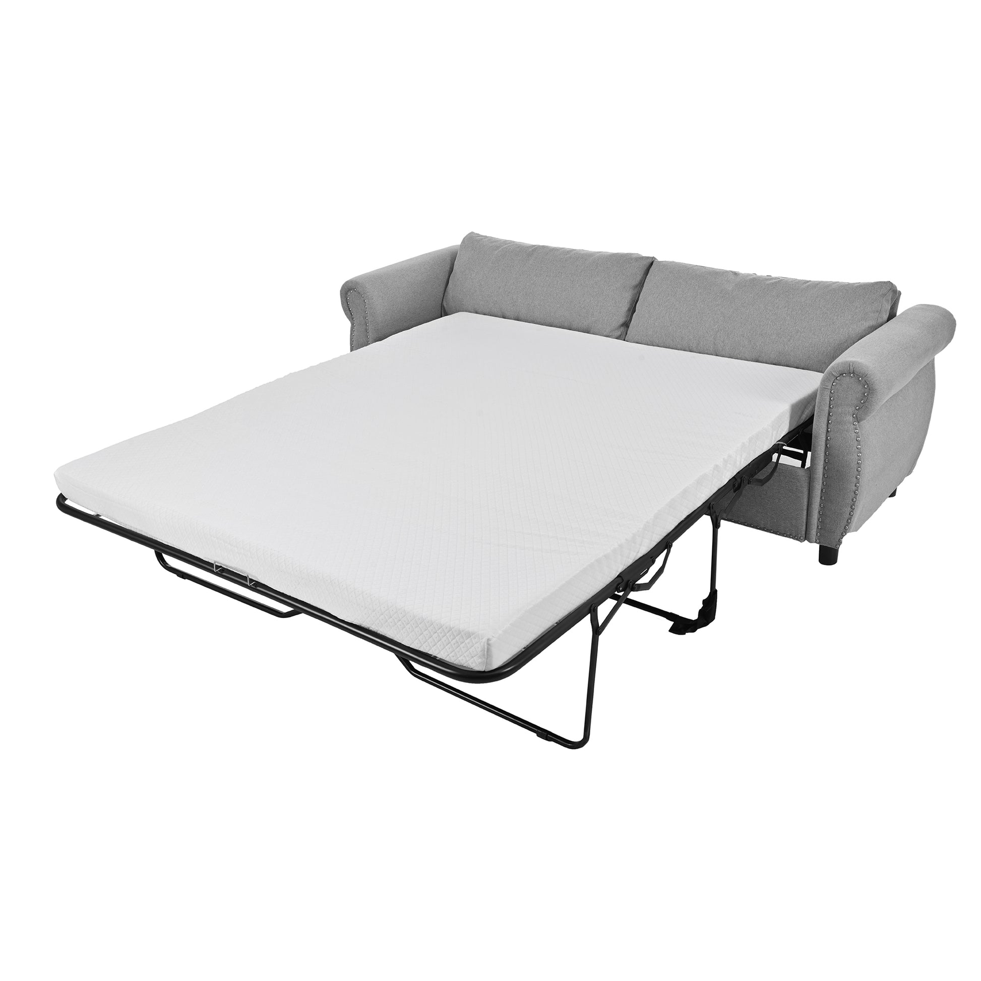 80.7'' 2 In 1 Sofa Bed Sleeper With Large Memory Mattress 63''*70.9*3.3 Inch , For Living Room Spaces Bedroom Gray Polyester