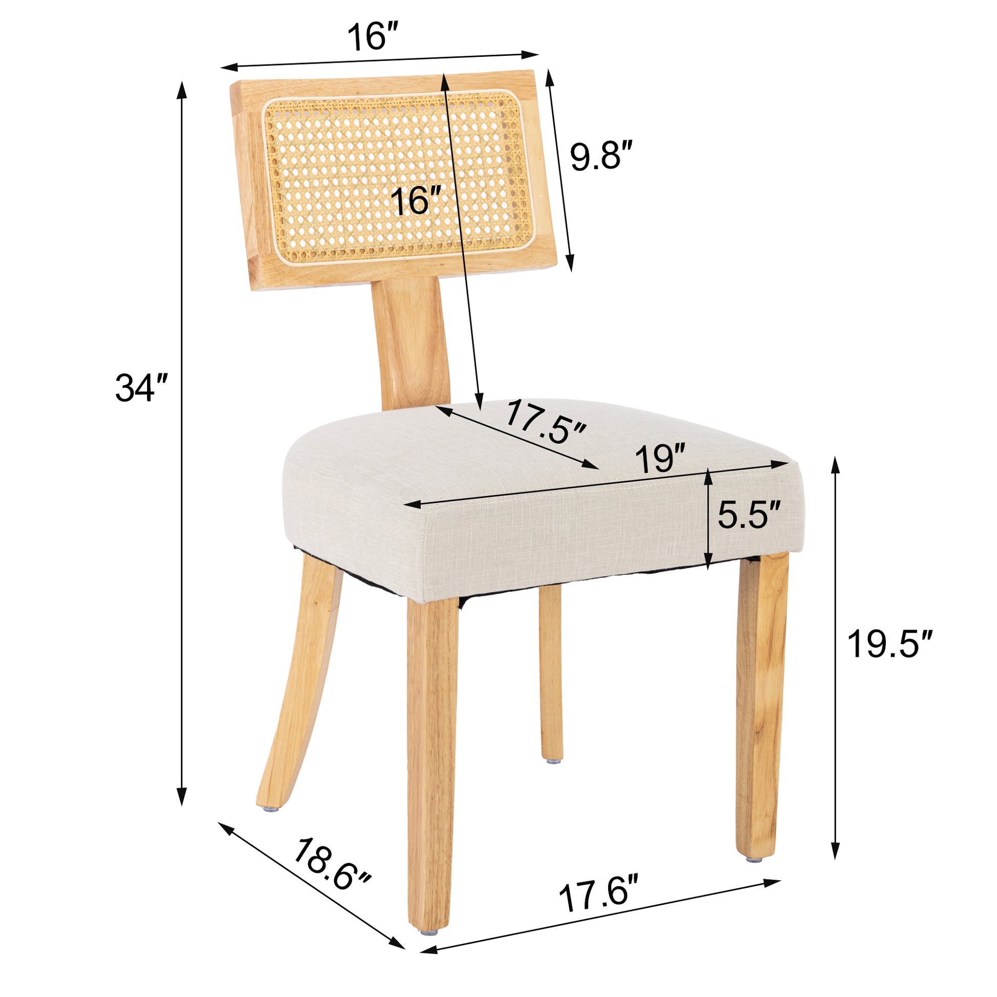 Heng Ming T back imitation rattan dining chair, linen beige-fabric