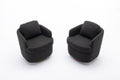 035 Boucle Fabric Swivel Accent Chair With Soild Wood Round Brown Base Leg,Black Black Brown Primary Living Space Modern Eucalyptus Foam Boucle