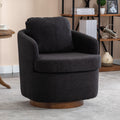 035 Boucle Fabric Swivel Accent Chair With Soild Wood Round Brown Base Leg,Black Black Brown Primary Living Space Modern Eucalyptus Foam Boucle