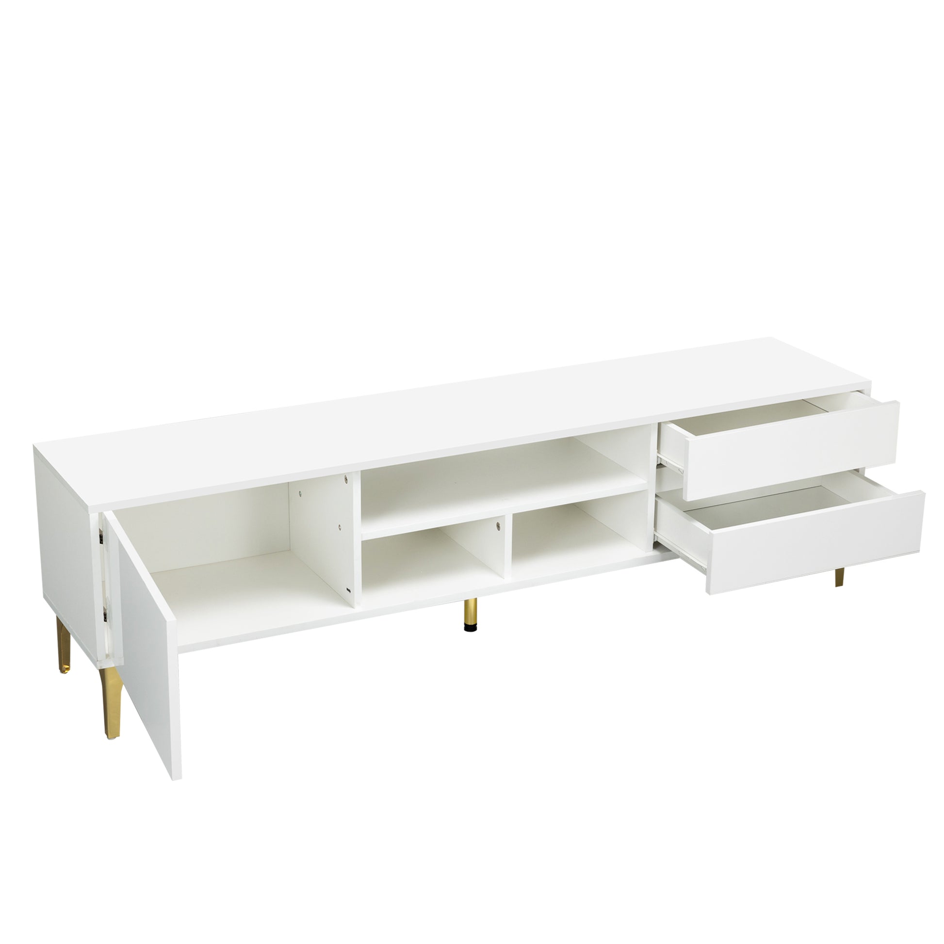 Tv Stand,Tv Cabinet,Entertainment Center,Tv Console,Media Console,With Led Remote Control Lights,Uv Bloom Drawer Panel,Gold Metal Table Legs, Can Be Placed In The Living Room, Bedroom, Color: White White White Primary Living Space 60 69 Inches 60 69