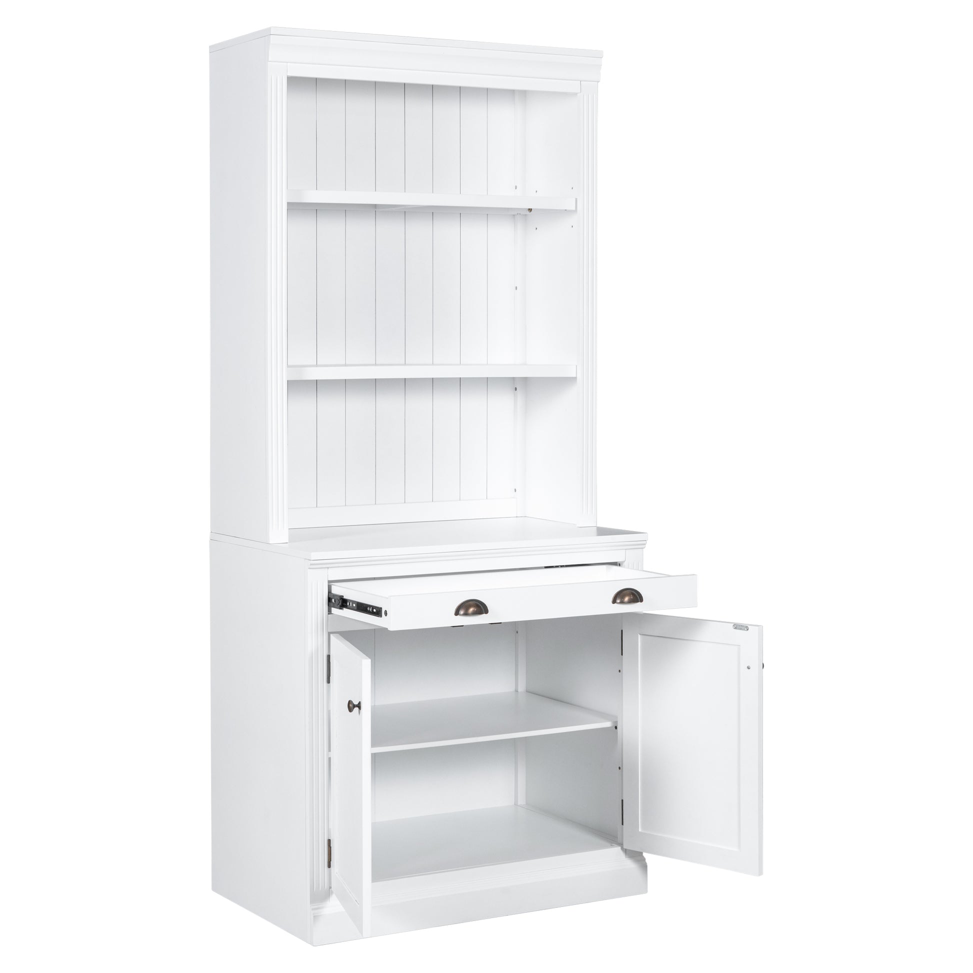 83.4"Tall Bookshelf Suite, Modern Bookcase Suite With Led Lighting,Doors And Drawers,2 Piece Set Storage Bookcase With Open Shelves For Living Room,Home Office,White White Solid Wood Mdf