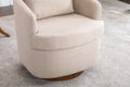 035 Linen Fabric Swivel Accent Chair With Soild Wood Round Brown Base Leg,Beige Beige Brown Primary Living Space Modern Eucalyptus Foam Linen