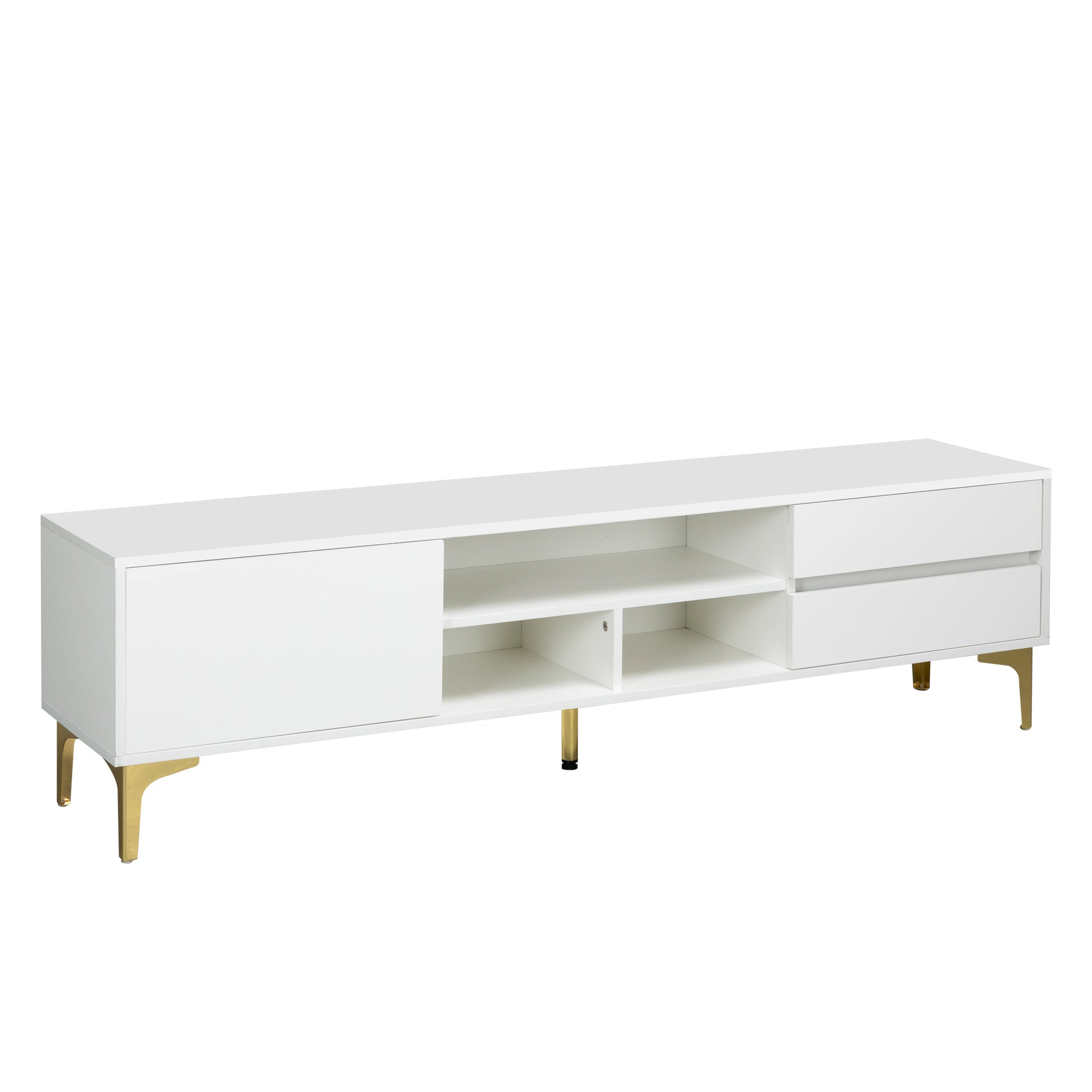 Tv Stand,Tv Cabinet,Entertainment Center,Tv Console,Media Console,With Led Remote Control Lights,Uv Bloom Drawer Panel,Gold Metal Table Legs, Can Be Placed In The Living Room, Bedroom, Color: White White White Primary Living Space 60 69 Inches 60 69