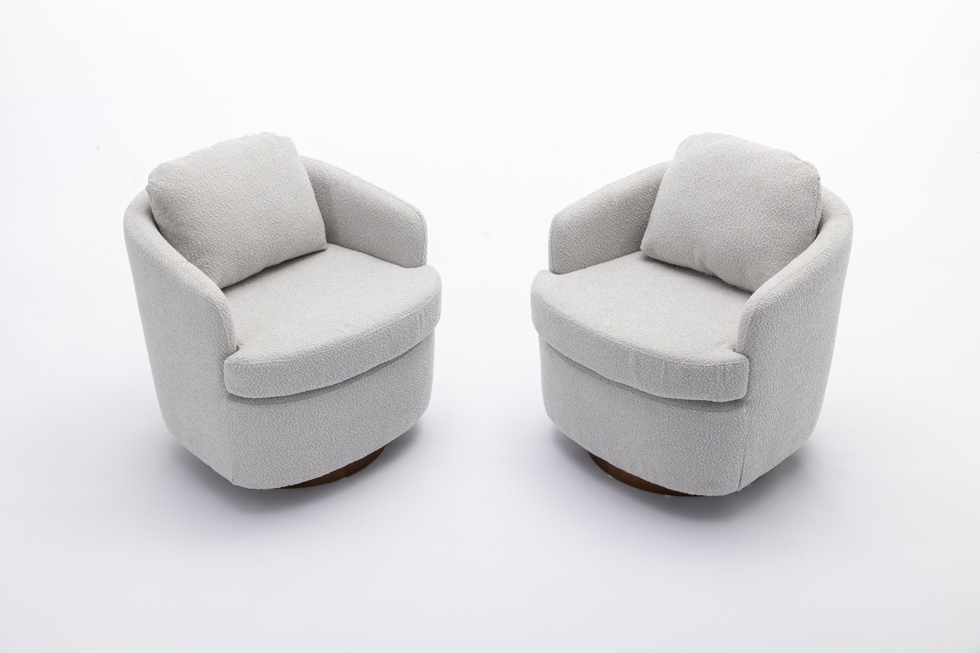 035 Boucle Fabric Swivel Accent Chair With Soild Wood Round Brown Base Leg,Light Gray Light Gray Brown Primary Living Space Modern Eucalyptus Foam Boucle