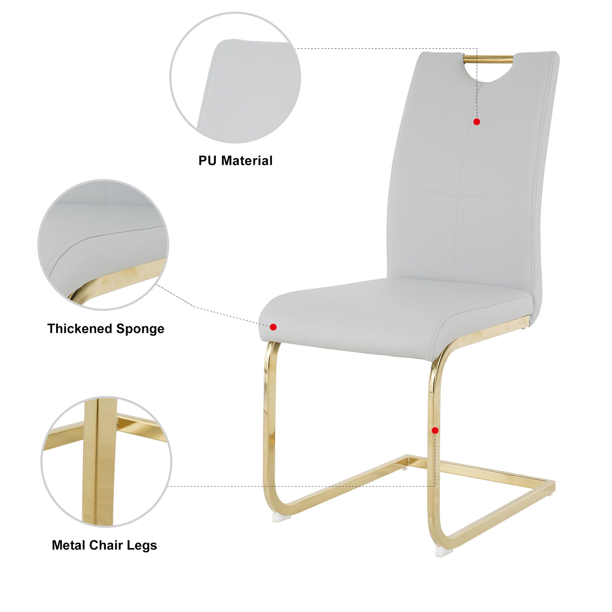 Modern Dining Chairs With Faux Leather Padded Seat Dining Living Room Chairs Upholstered Chair With Gold Metal Legs Design For Kitchen, Living, Bedroom, Dining Room Side Chairs Set Of 2 Grey Gold Metal