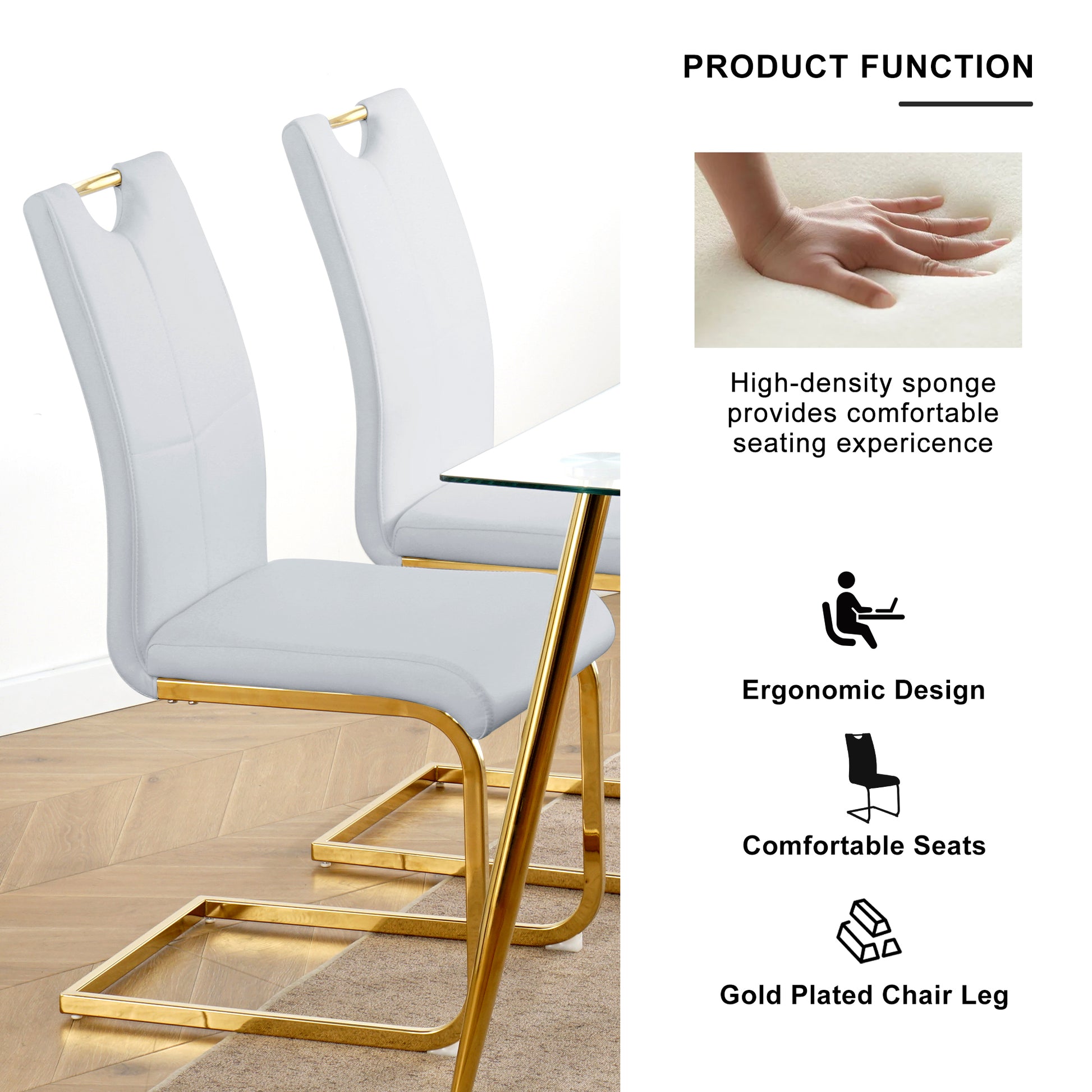 Modern Dining Chairs With Faux Leather Padded Seat Dining Living Room Chairs Upholstered Chair With Gold Metal Legs Design For Kitchen, Living, Bedroom, Dining Room Side Chairs Set Of 6 Grey Gold Metal