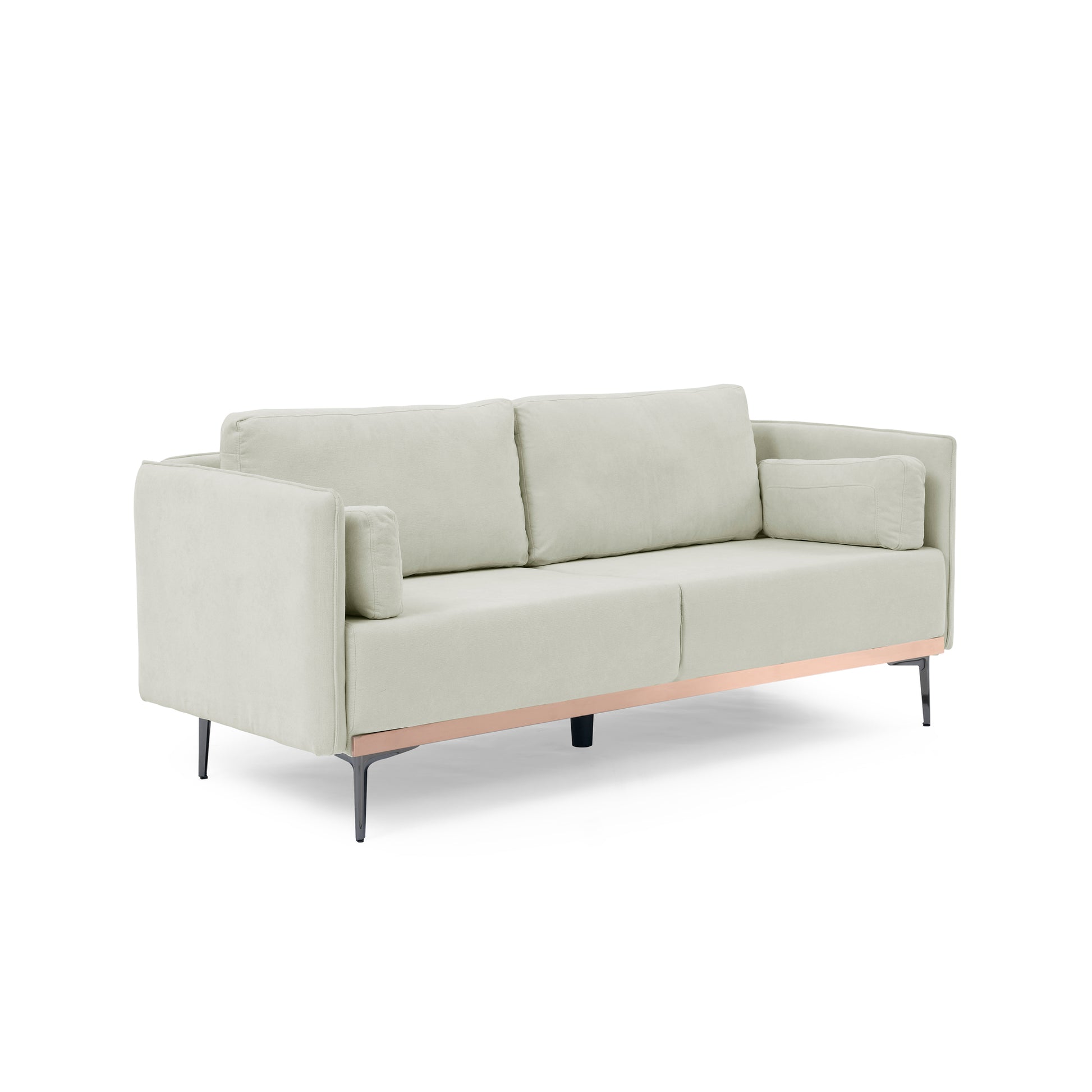Modern Sofa 3 Seat Couch With Stainless Steel Trim And Metal Legs For Living Room, Linen Beige Beige Foam