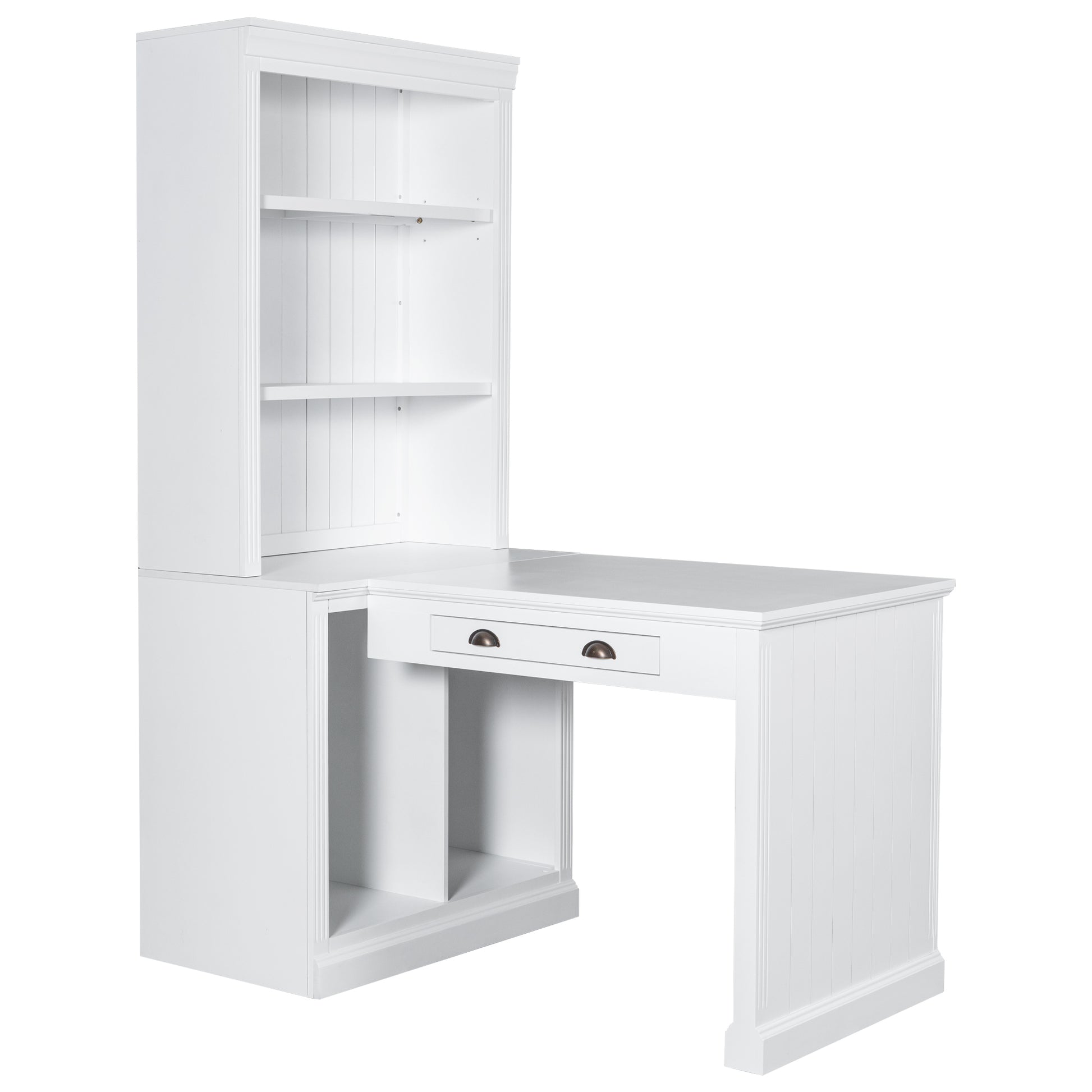 83.4"Tall Bookshelf &Writting Desk Suite,Modern Bookcase Suite With Led Lighting, Drawers,Doors,Study Desk And Open Shelves,2 Piece Set For Living Room,Home Office,Study Room,White White Solid Wood Mdf