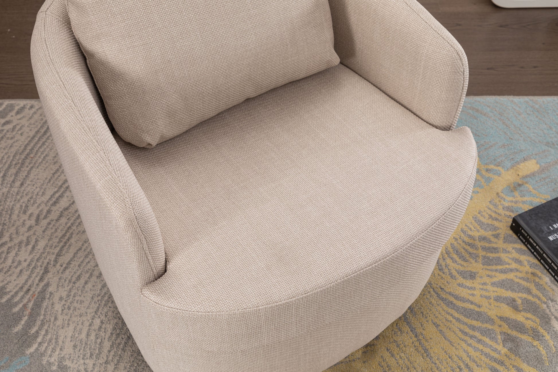 035 Linen Fabric Swivel Accent Chair With Soild Wood Round Brown Base Leg,Beige Beige Brown Primary Living Space Modern Eucalyptus Foam Linen
