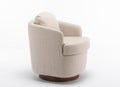 035 Linen Fabric Swivel Accent Chair With Soild Wood Round Brown Base Leg,Beige Beige Brown Primary Living Space Modern Eucalyptus Foam Linen