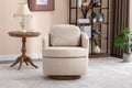 035 Linen Fabric Swivel Accent Chair With Soild Wood Round Brown Base Leg,Beige Beige Brown Primary Living Space Modern Eucalyptus Foam Linen