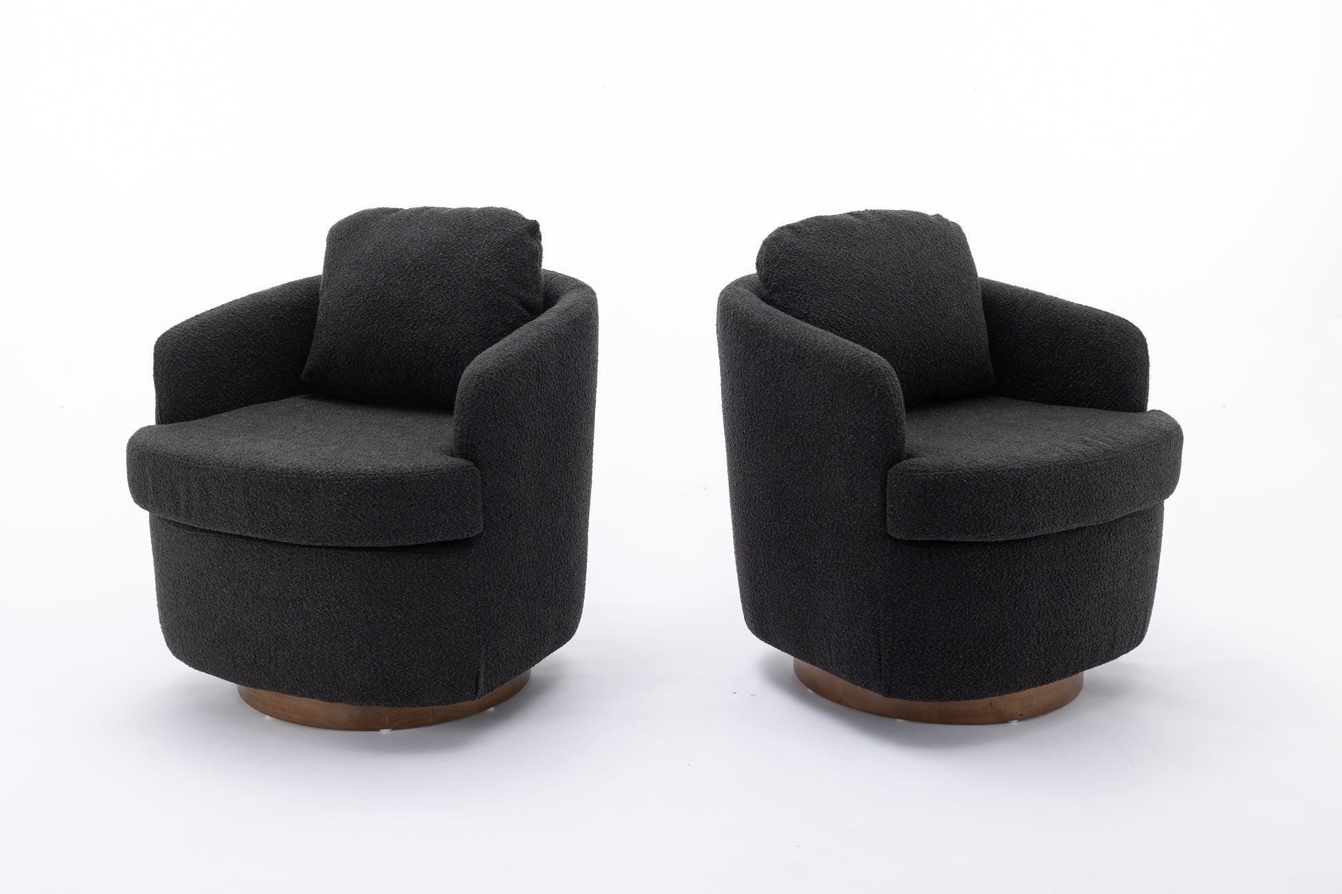 035 Boucle Fabric Swivel Accent Chair With Soild Wood Round Brown Base Leg,Black Black Brown Primary Living Space Modern Eucalyptus Foam Boucle