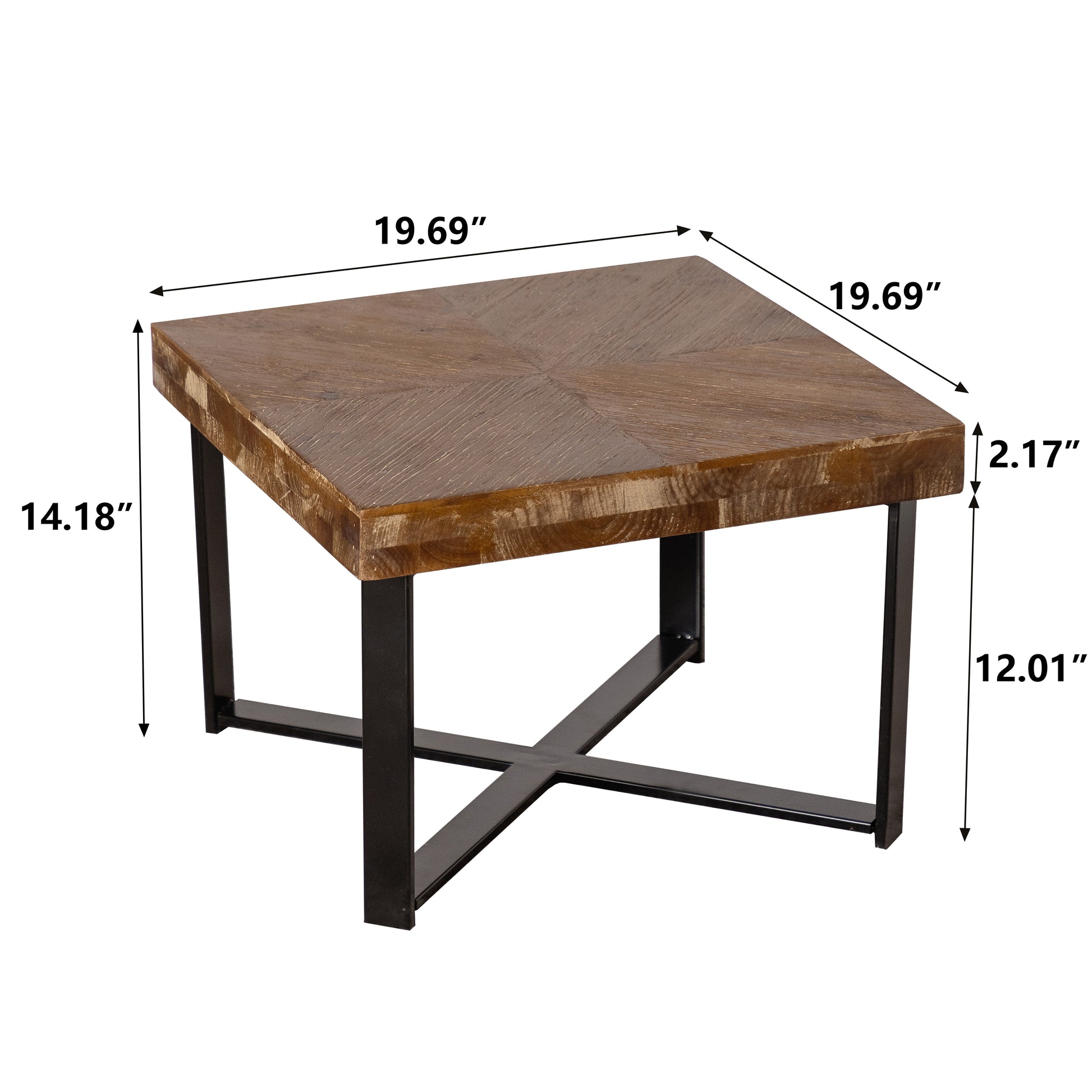 31.3"Modern Retro Splicing Square Coffee Tablefir Wood Table Top With Cross Legs Metal Base Set Of 2 Pcs Natural Mdf Steel