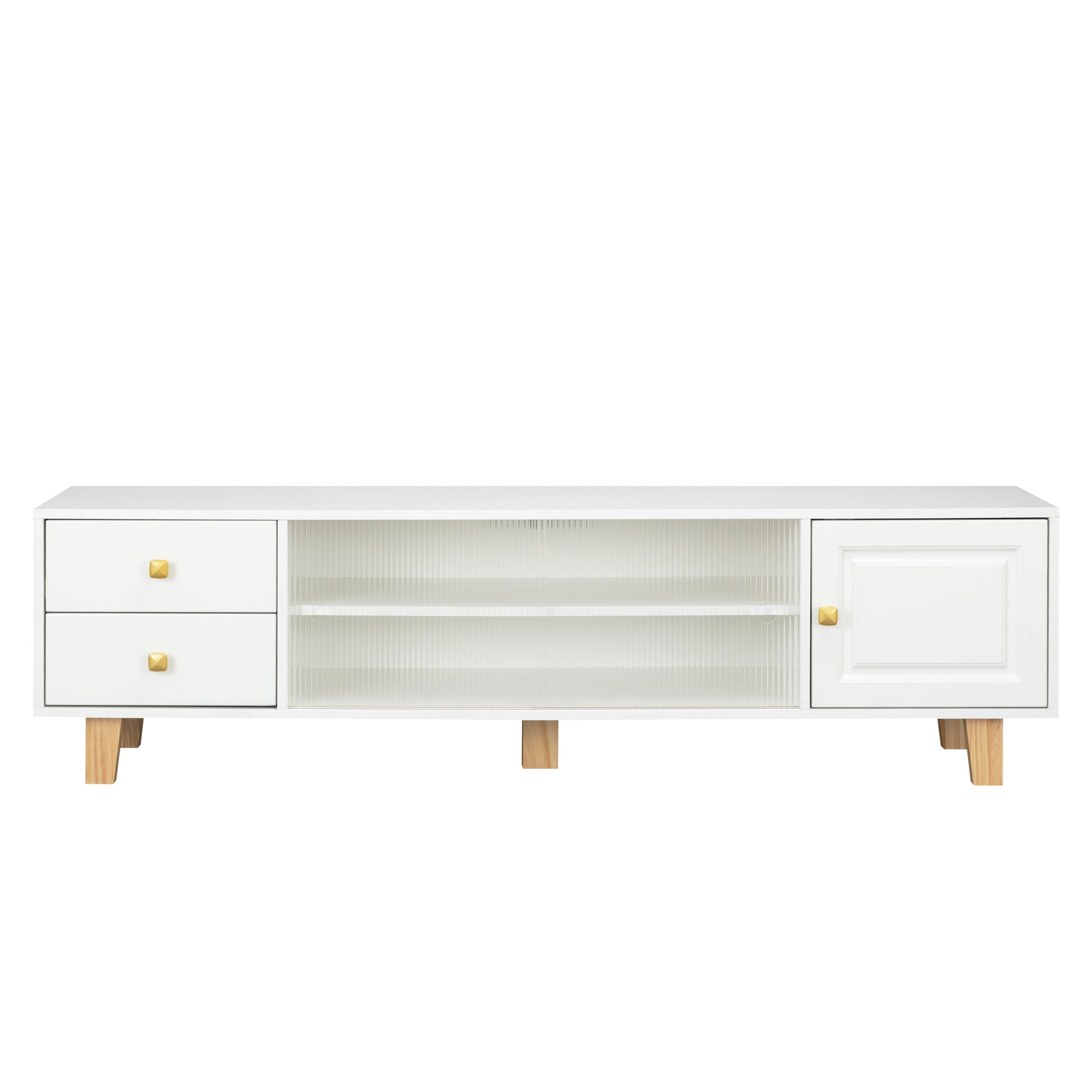 Tv Stand,Tv Cabinet,Entertainment Center,Tv Console,Media Console,Plastic Door Panel,With Led Remote Control Light,Sliding Door,Metal Handle,Solid Wooden Leg,Can Placed In The Living Room,Color:White White White Primary Living Space 60 69 Inches 60 69