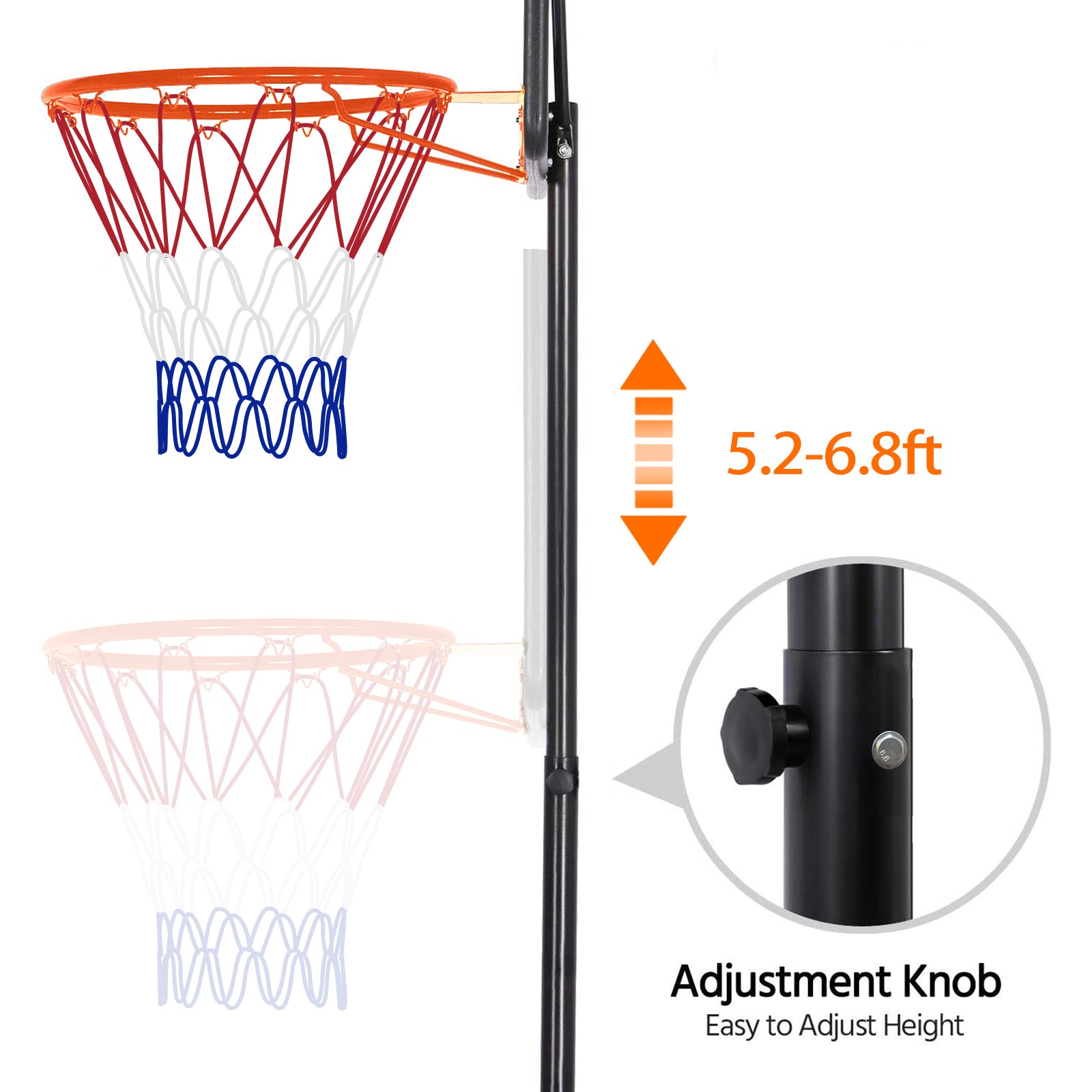 Basketball Hoop Outdoor, 5.2 Ft To 6.8Ft Adjustable Basketball Goal With 32" Backboard & 16" Basket, All Weather Portable Basketball Stand Wheels, For Kids Youth Adult, Indoor Gym, Driveway Balls Sports Black Garden & Outdoor Metal