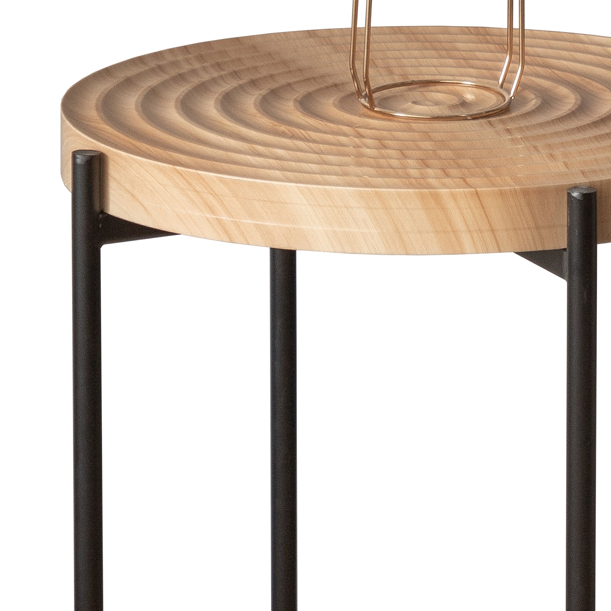 Modern Thread Design Round Coffee Tablemdf Table Top With Cross Legs Metal Base Set Of 2 Pcs Natural Mdf Steel