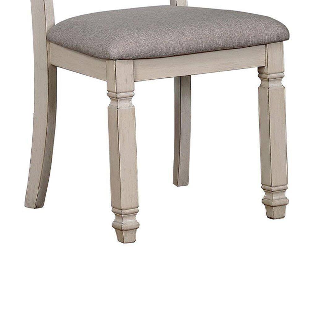 Dining Room Furniture Set Of 2Pcs Side Chairs Antique White Solid Wood Slats Back Light Gray Padded Fabric Seat Cushions Kitchen Breakfast Antique White Gray White Dining Room Rustic,Transitional Side Chair Rubberwood Slat Back Solid Wood