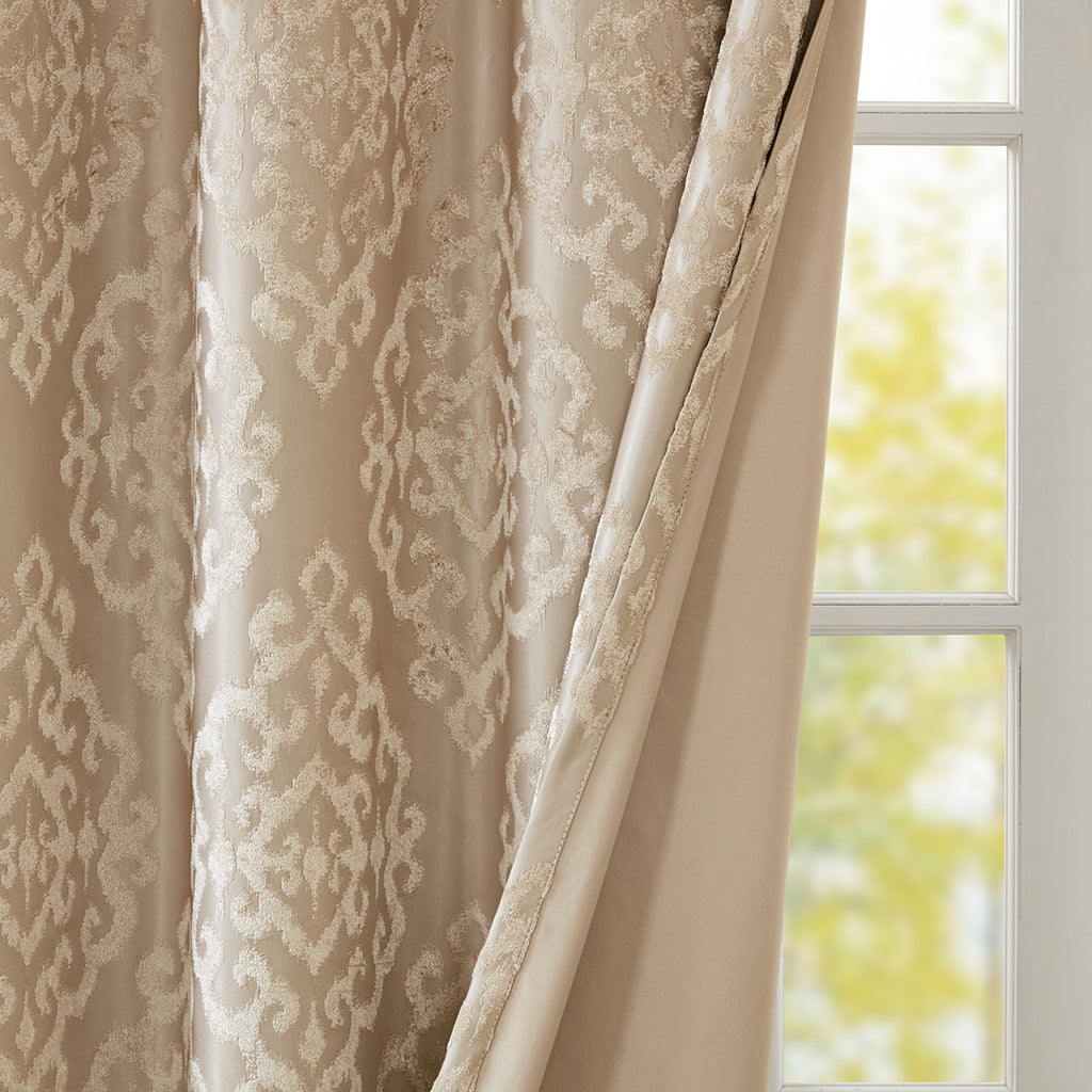 Knitted Jacquard Da Total Blackout Grommet Top Curtain Panel Pair 2 Pcs Window Panels Champagne Polyester