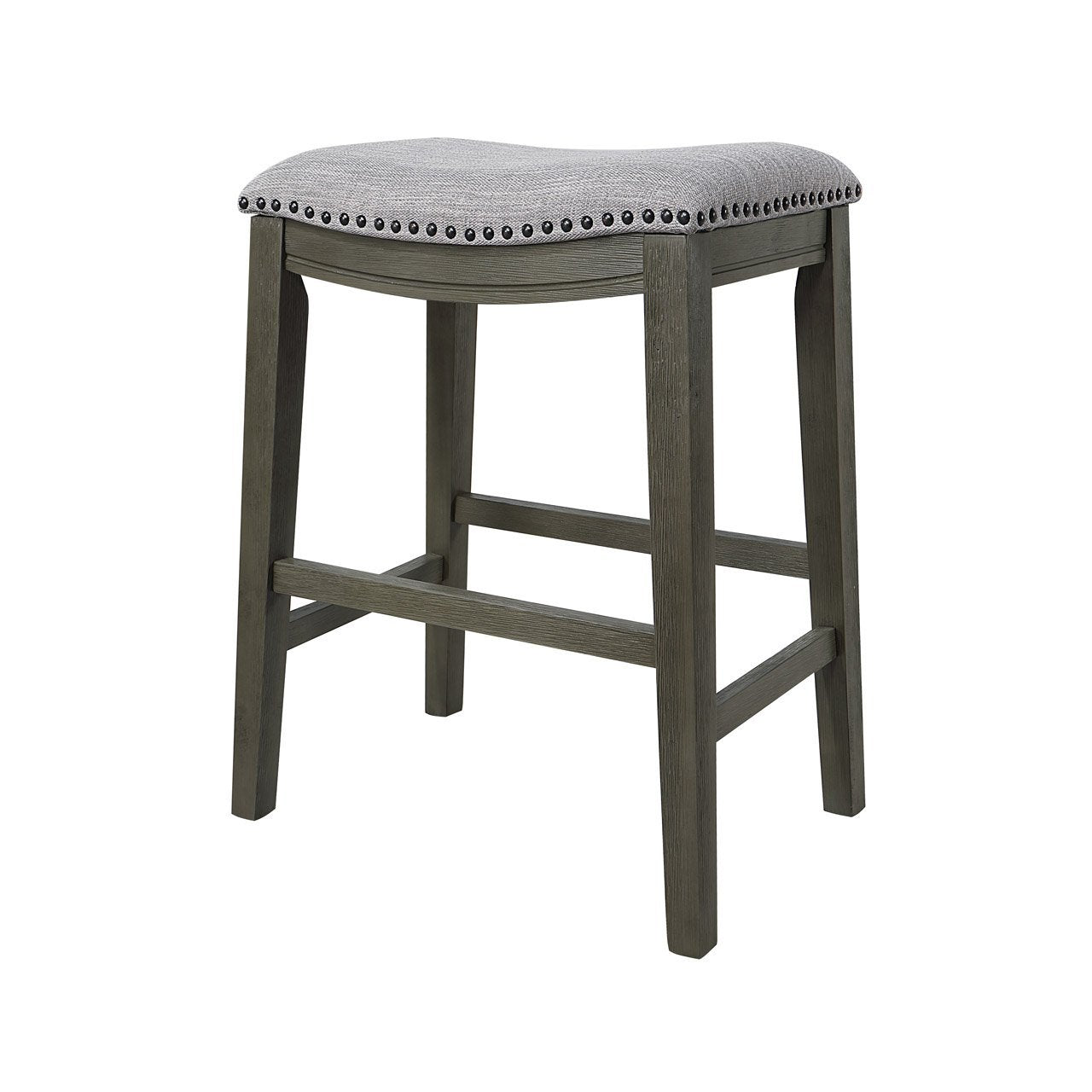 Saddle Stool 25" Counter Stool, Gray Light Gray Fabric, Set Of 2 Gray Wood